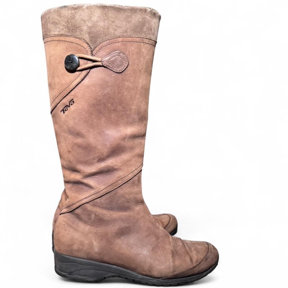 Teva Cove Women’s 7.5 Brown Tall Leather Zip Waterproof Boots Riding Style